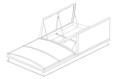 三角型電動采光排煙天窗（上開式）窗扇開啟方向示意圖